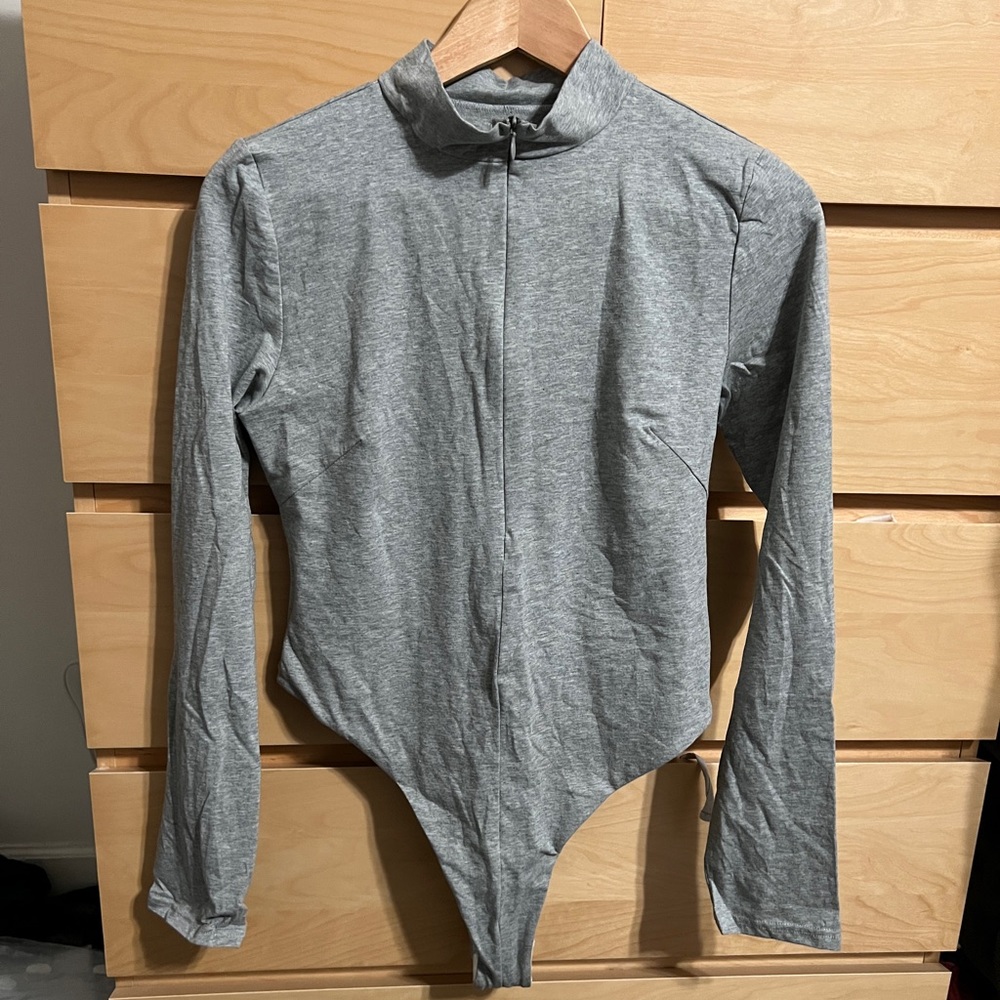 Grey Zipper Bodysuit